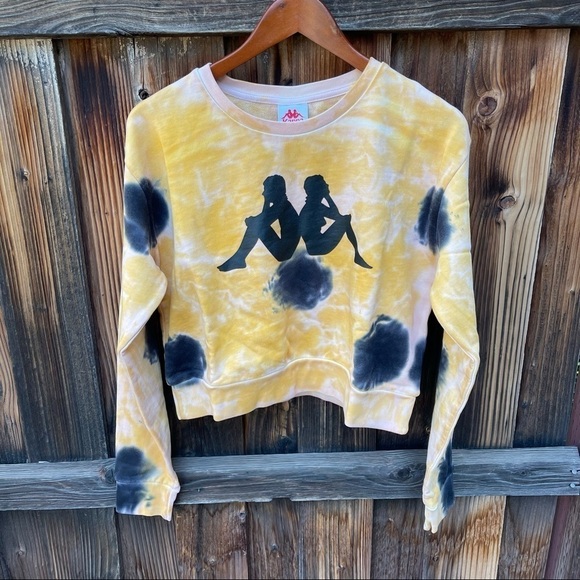 Kappa Women’s Size Large  Sweatshirt Top Cropped Galz Dyed Tie Dye Yellow wk1 - Picture 1 of 8